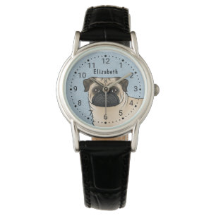 Montre Carlin Fawn Cartoon Chien Visage Gros plan Avec No