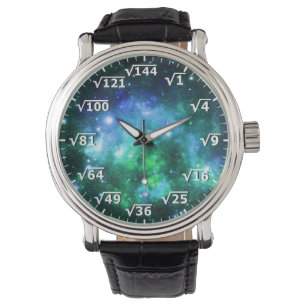 Montre Carré d'espace vert bleu horloge - heure mathémati