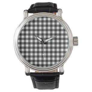Montre carreaux bison noir et blanc