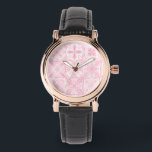 Montre Carreaux ornés en rose<br><div class="desc">Divers carreaux ornés peints à la main avec des éléments floraux</div>