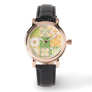 Montre Carreaux ornés en vert et jaune