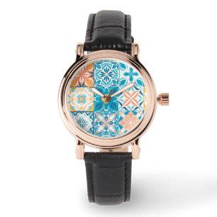 Montre Carrelage orange et bleu