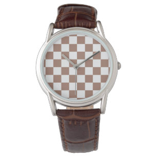 Montre Carrés Checker mocha brun blanc géométrique rétro
