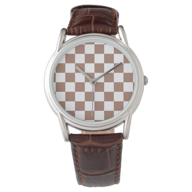 Montre Carrés Checker mocha brun blanc géométrique rétro (devant)