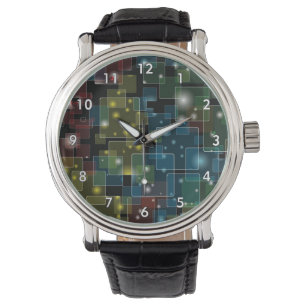 Montre Carrés semi-transparents colorés avec étoiles
