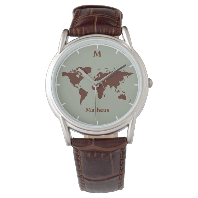Montre carte brune du monde (devant)