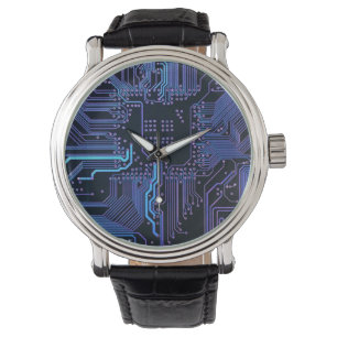 Montre Carte cool de circuit d'ordinateur bleu