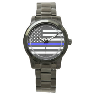 Montre Carte de la ligne bleue mince sur un drapeau améri