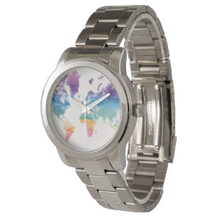 Montre Carte du monde de l'aquarelle