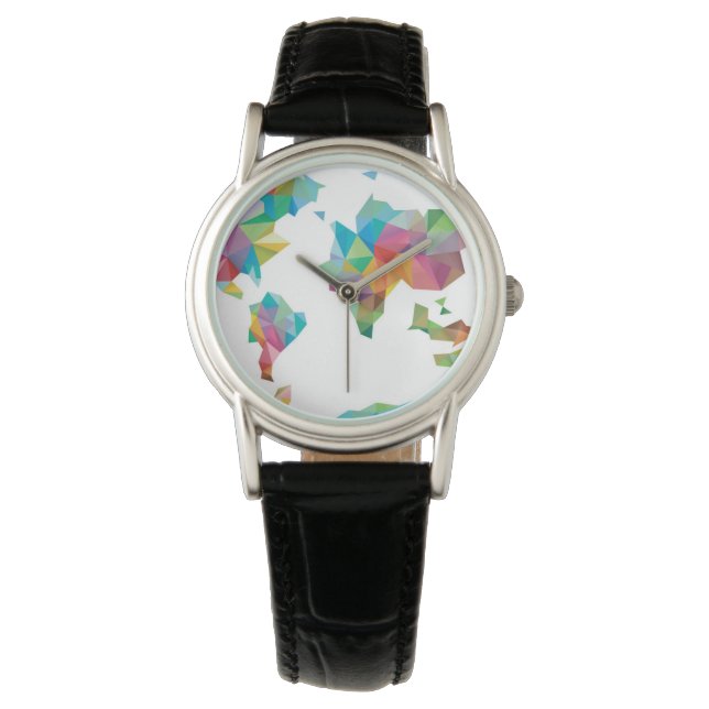 Montre Carte du monde faite de formes géométriques (devant)