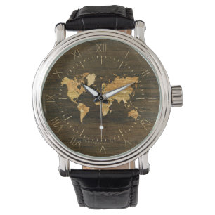 Montre Carte en bois du monde