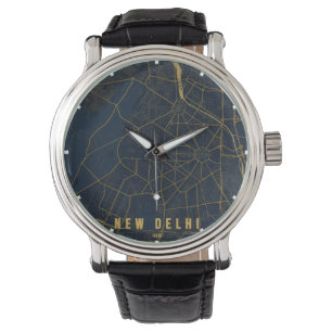 Montre Carte minimale de la ville de New Delhi en Inde