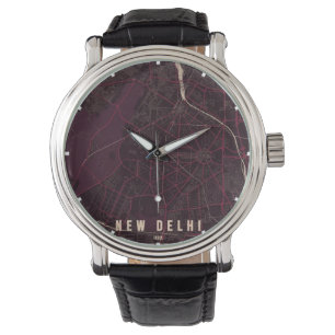 Montre Carte minimale de la ville de New Delhi en Inde