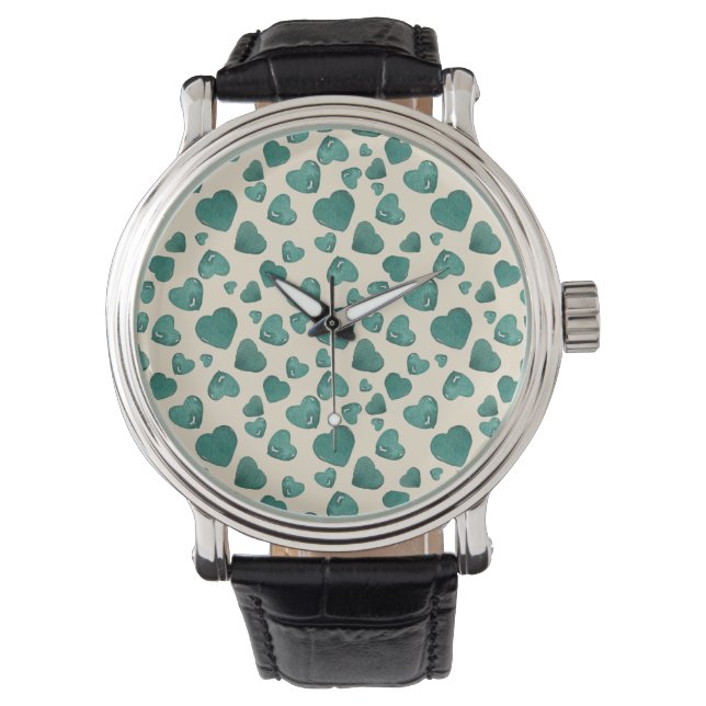 Montre Carte Saint-Valentin unique vert peint à la main (devant)