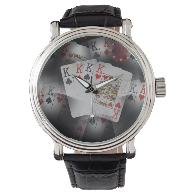 Montre Cartes De Poker Quad Kings Dans Un Motif, (devant)