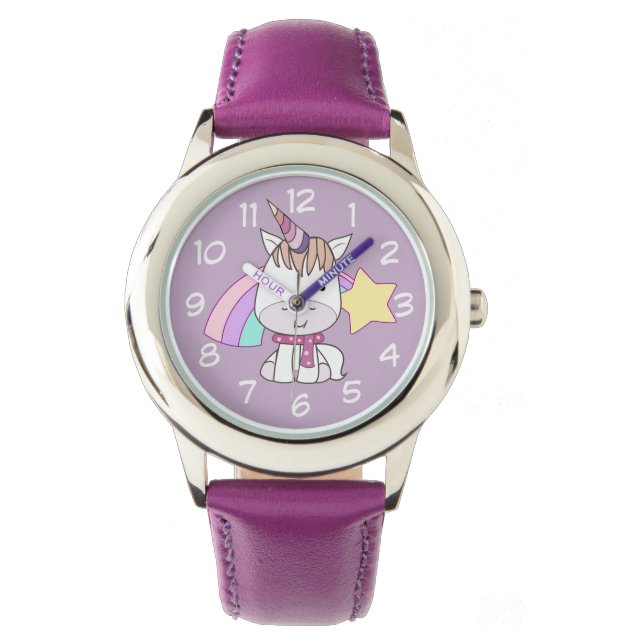 Montre Cartoon mignon bébé licorne et arc-en-ciel (devant)