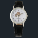 Montre Casquette Brown Cowgirl avec fleurs roses<br><div class="desc">Une montre au design mignon créée avec des aquarelles avec un casquette de cowgirl marron avec un bouquet de fleurs roses</div>