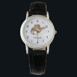 Montre Casquette Brown Cowgirl avec fleurs roses<br><div class="desc">Une montre au design mignon créée avec des aquarelles avec un casquette de cowgirl marron avec un bouquet de fleurs roses</div>