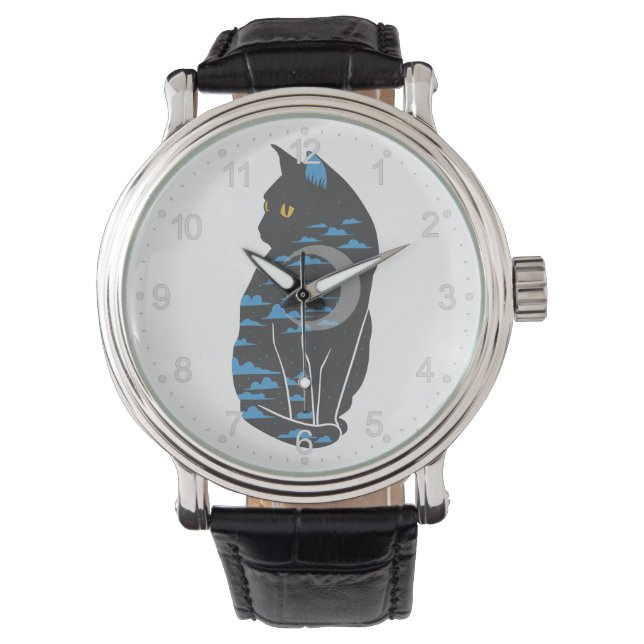 Montre Cat in the night silhouette - choose back color (devant)
