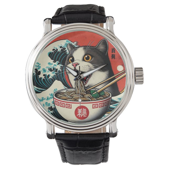 Montre Cat Ramen Japanese Art Vintage Style (devant)
