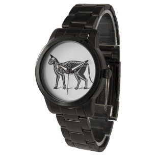 Montre Cat Skeleton Ladies Black Steel Bracelet Watch
