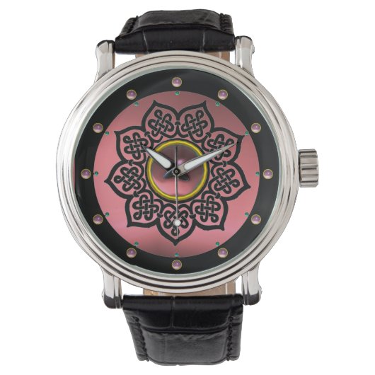 MONTRE CELTIC KNOTS FLEURS ET ROSE AMÉTHYST PIERRES GEM (devant)
