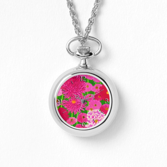 Montre Cercle de fleurs, Chrysanthèmes rose Fuchsia (Recto)