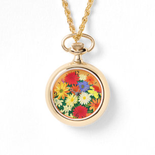 Montre Cercle de fleurs, marguerites colorées et monstres