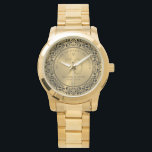 Montre Cercle floral noir 50e anniversaire de Mariage<br><div class="desc">Cercle floral orné noir sur les tons or arrière - plan,  personnalisable mariage or Anniversaire. Célébration de 50 ans de bons souvenirs texte personnalisable.</div>