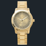 Montre Cercle floral noir 50e anniversaire de Mariage<br><div class="desc">Cercle floral orné noir sur les tons or arrière - plan,  personnalisable mariage or Anniversaire. Célébration de 50 ans de bons souvenirs texte personnalisable.</div>