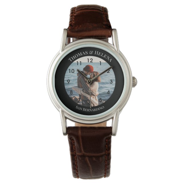 Montre Cercle noir personnalisé avec les textes inférieur (devant)