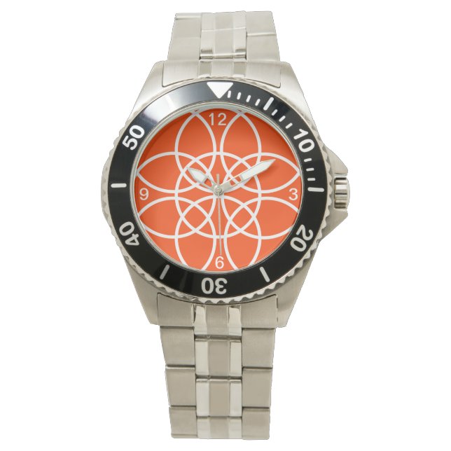 Montre Cercles spiraux blancs sur orange vif (devant)