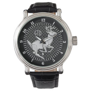 Montre Cerfs communs courants argentés sur le monogramme