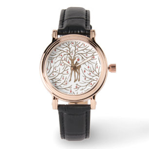 Montre Cerfs de Noël sur fond blanc