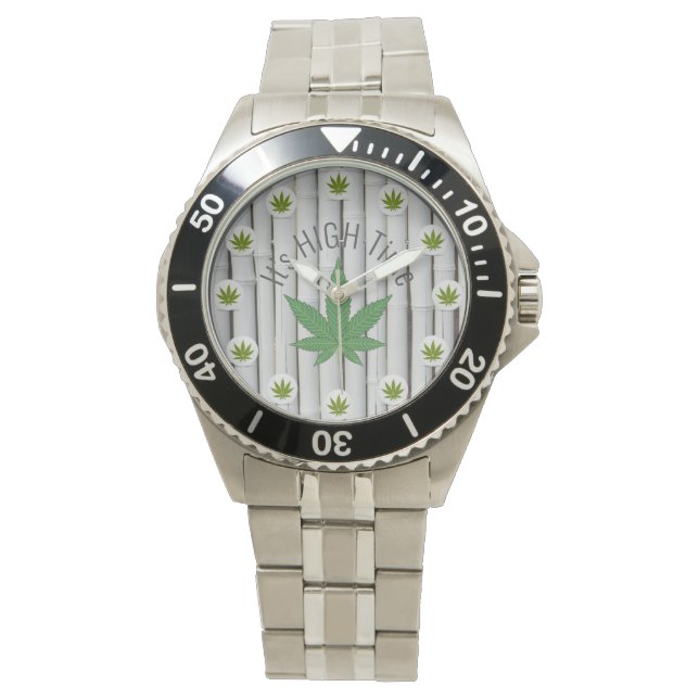 Montre C'est High Time Weed Leaf White Bamboo Custom (devant)
