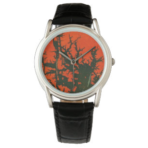 Montre Charbon chaud, volcan, lave, noir sur rouge chaud