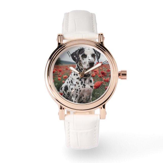 Montre Charmant Chien De Dalmation Dans Le Champ De Pavot (Recto)