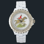 Montre Chasseur Jumper Cheval Fox Chasse Trail équitation<br><div class="desc">Chasseur Cheval de Jumper, Chasse de Fox, ou Trail Ride Dessin. Comprend un cavalier habillé en tenue équestre complète avec veste rouge et casquette noir et bottes. Le cavalier est à cheval, sautant une barrière de bois, peut-être sur une chasse au renard ou juste une promenade. Équitation, thème d'image équestre...</div>