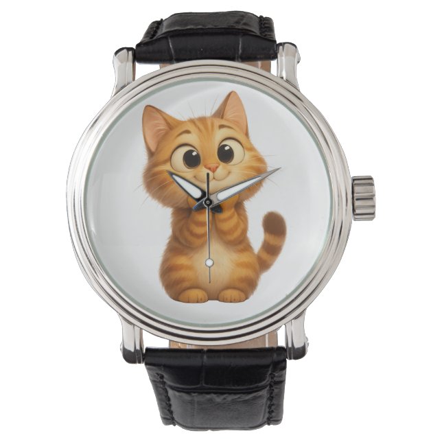 Montre Chat Cartoon Cute, Chat Tabby Orange (devant)