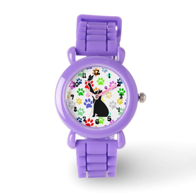 Montre Chat Chasing a butfly on Cute Paw Motif (Recto)