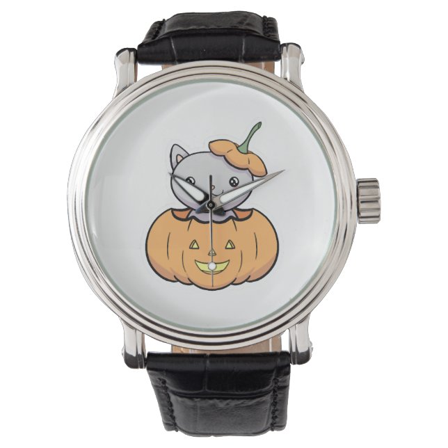 Montre Chat Citrouille d'Halloween (devant)