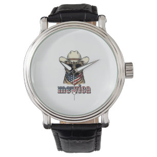 Montre Chat Cowboy Patriotique Mewica Design Vectoriel Vi
