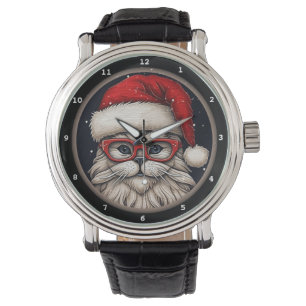 Montre Chat de fête portant un chapeau de Père Noël