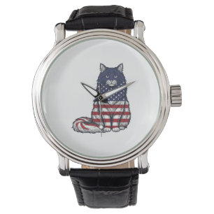 Montre Chat drapeau patriotique dessin de t-shirt de grav