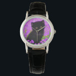 Montre Chat Gustav Klimt<br><div class="desc">Regardez avec un chat Gustav Klimt ! Ce chaton moelleux se trouve dans un champ vert de fleurs violettes. Un cadeau parfait pour les amateurs d'art amoureux des chats et autrichiens !</div>