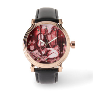 Montre CHAT MUSIQUE AVEC OWL, Blanc Rouge