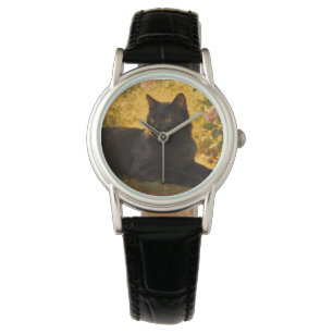 Montre Chat noir dans les fleurs I