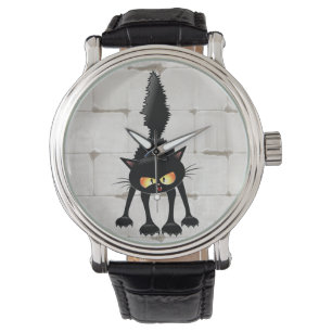 Montre Chat noir de dessin animé drôle et féroce 
