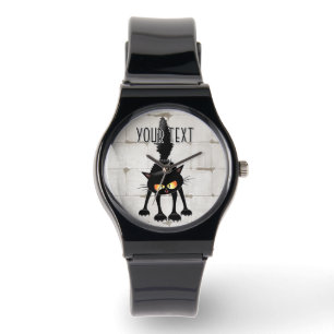 Montre Chat noir de dessin animé drôle et féroce 