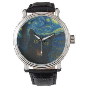 Montre Chat noir Starry Nuit Van Gogh Chat Selfie